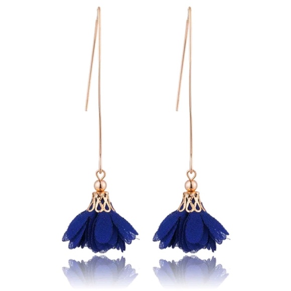 Long Gold and Blue Flower Boho Gypsy 2.75in long - Picture 8 of 8